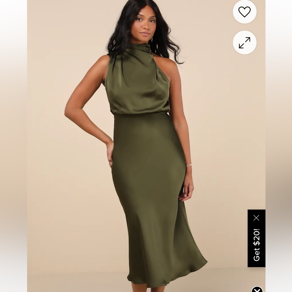 LULUS- Distinctive Charm Olive Green Satin Asymmetrical